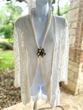 Alberto Makali Cream Open-Knit Lace Cardigan
